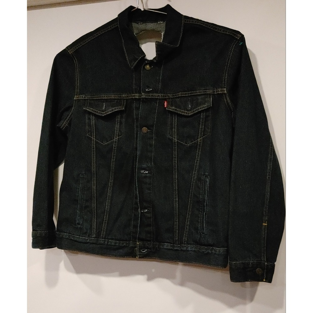Levi's Denim Trucker Jacket Mens XL Dark Wash Fair Custom Distressed Patches